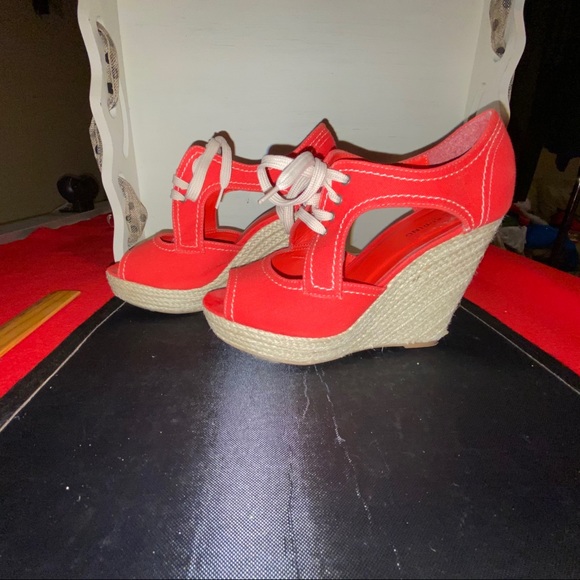 Call it Spring Orange tie wicker heel wedges 8 - Picture 3 of 11